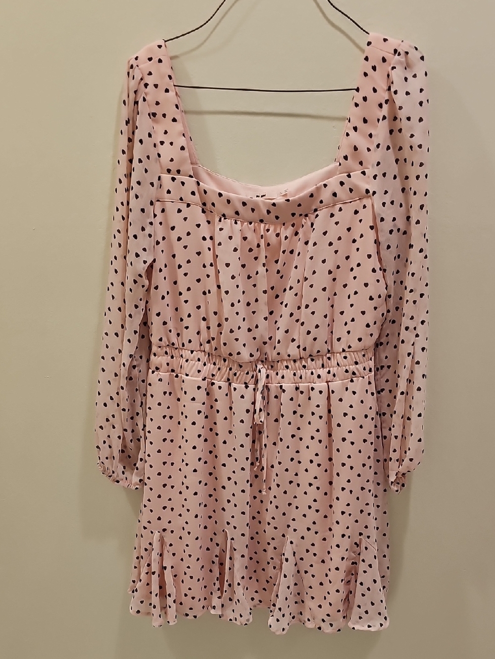 miami Pink Long-Sleeve Heart Print Dress